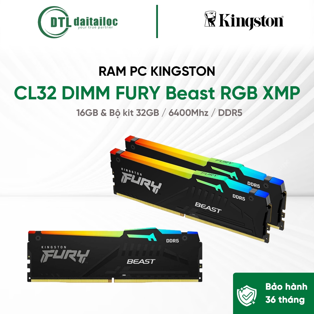 RAM PC KINGSTON FURY Beast RGB XMP 16GB & Kit 32GB 6400Mhz & Kit 96GB 6000Mhz DDR5 | Chính Hãng | Bả