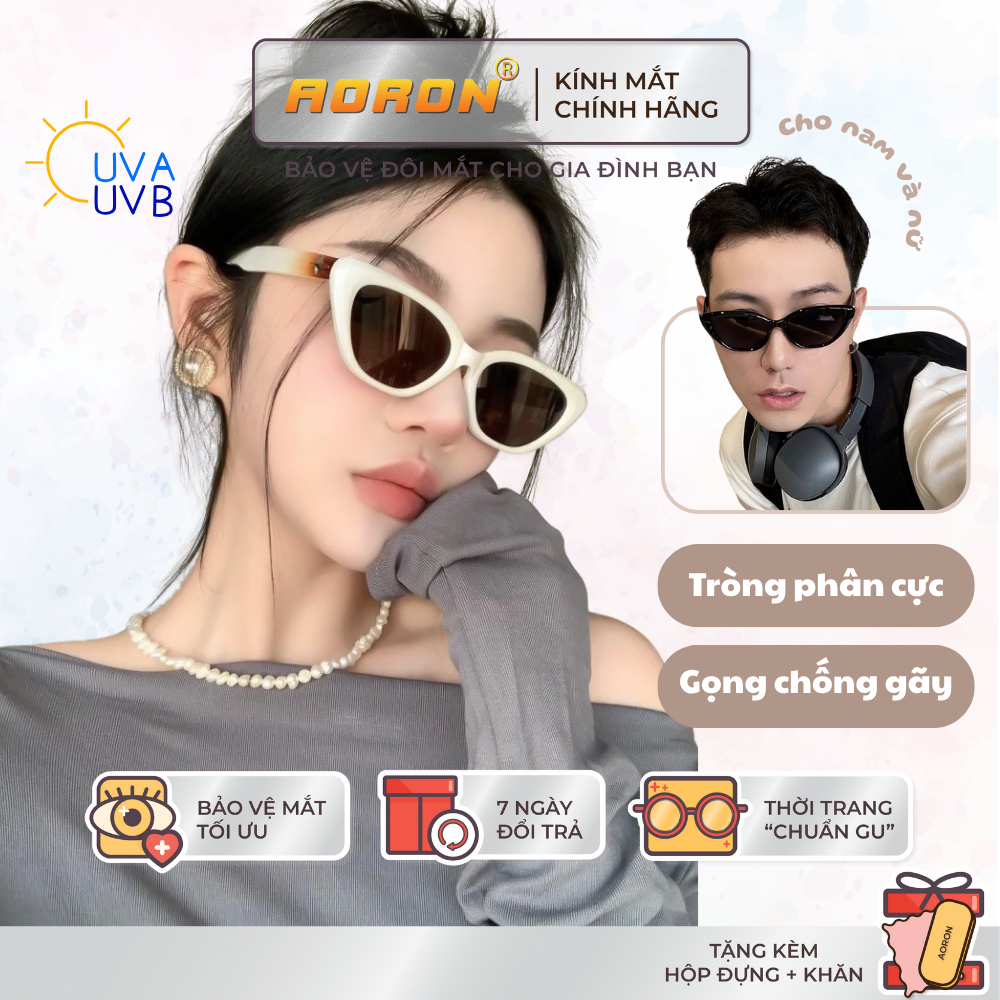 Kính Mát Mắt Mèo Phân Cực Trendy AORON Chống Tia Cực Tím Bảo Vệ Mắt Gọng Thời Trang Xu Hướng Nam Nữ