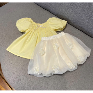  SÉT ÁO VÀNG CHUN TAY BỒNG CV VOAN ĐÍNH HOA BÉ GÁI 