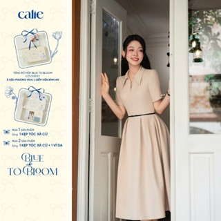(Blue to bloom) Váy dáng xòe chất chéo hàn đai eo nơ cao cấp, đơn giản, thanh lịch thời trang nữ Calie VX269