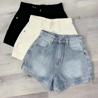[NEW]Quần đùi short jean nữ phom A cạp lưng cao viền lai to màu trơn trắng đen xanh chất Denim QS254