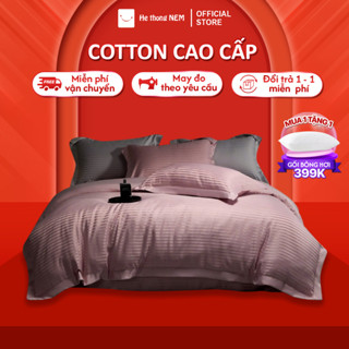 Bộ chăn ga gối cotton Hệ Thống Nệm cao cấp Set bộ vỏ chăn ga ra drap grap gối nệm đệm 5 món phủ giường vải cotton 100%