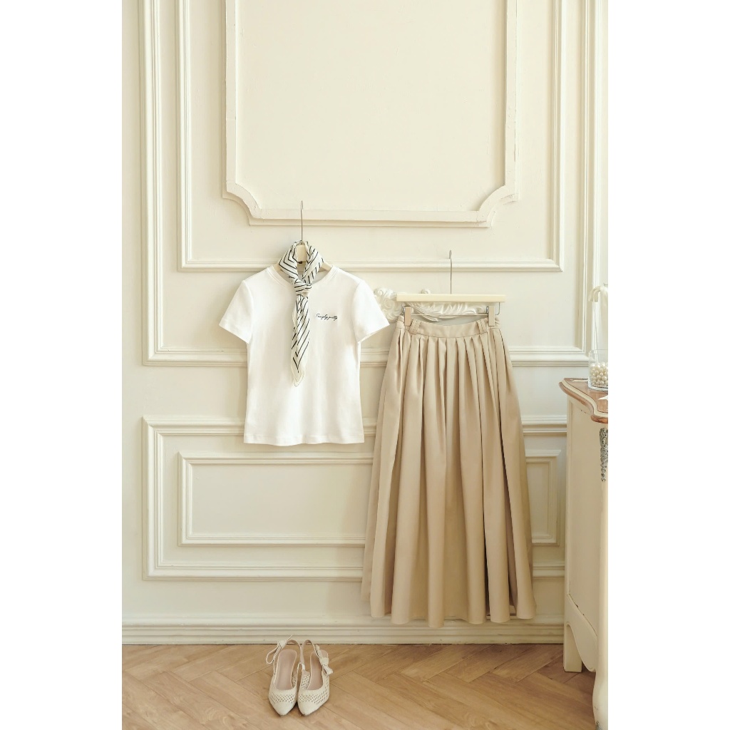 (Blue to Bloom) Chân váy dài dáng xòe kèm belt, form basic che khuyết điểm tốt tôn dáng thời trang nữ Calie CX065 | BigBuy360 - bigbuy360.vn