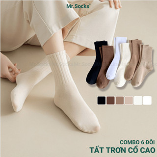 Combo 6 đôi vớ cổ cao nữ Mr.Socks, tất trơn cổ cao chất vải co giãn bền màu, êm mềm mịn mát - OAS-CB