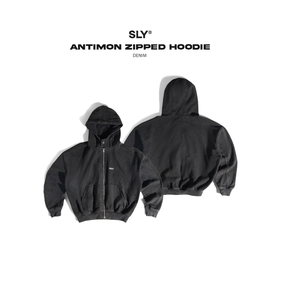 Áo hoodie SLY zip 2 chiều Denim Antimon Black