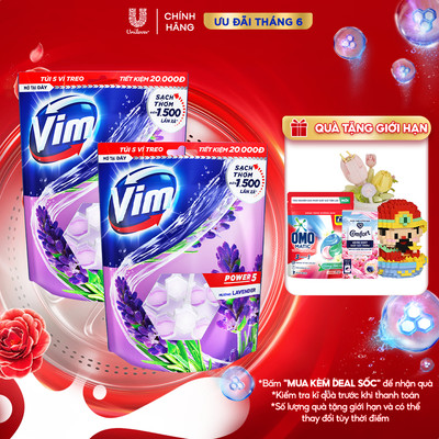 Bộ2 CB5 Viên Treo Vệ Sinh Bồn Cầu Vim Power5|Sạch Thơm Đến 300 Lần Xả(55g/viên)HươngLavender