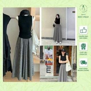 Set áo thun balo đen phối quần caro 2 size SM của nữ