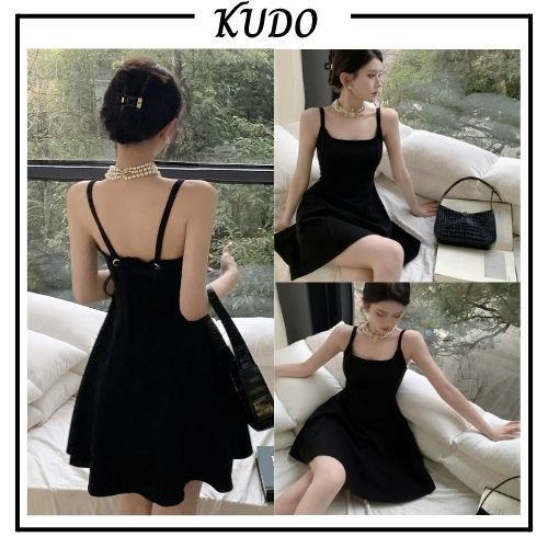 Đầm 2 dây ngắn xòe sang trọng, Váy 2 dây chiết eo thắt dây lưng tôn dáng phong cách tiểu thư sang ch