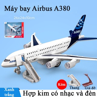Mô hình máy bay Airbus A380 KAVY bằng hợp kim có nhạc và đèn kèm thang, chân đỡ, mở được cửa cỡ lớn