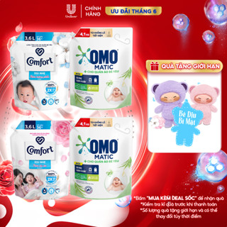 Combo Túi Nước Giặt Omo Matic Cho quần áo bé yêu 4,1kg + Nước Xả Vải Comfort Dịu Nhẹ Túi 3,6L