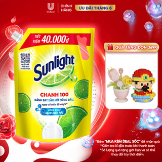 Nước rửa chén Sunlight chanh 100 mới đánh bay dầu mỡ cứng đầu túi 3.5kg