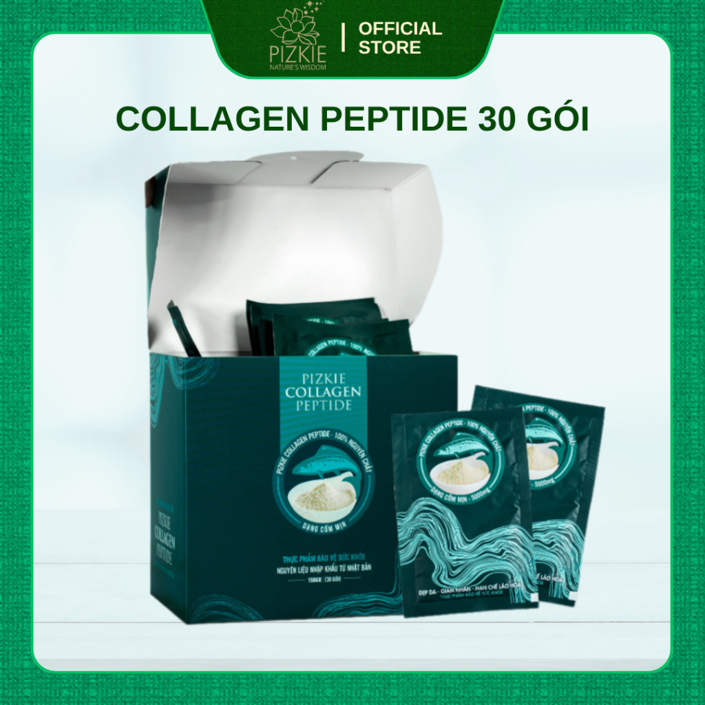 Collagen Cá Hồi PIZKIE COLLAGEN PEPTIDE Làm Đẹp Da, Giảm Nếp Nhăn, Giữ Ẩm Hộp 30 Gói 5gr COLLAGEN PEPTIDE PIZKIE