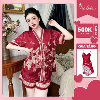 -Đồ ngủ nữ Vy Linh chất liệu lụa latin cổ V thoáng mát thấm hút mồ hôi tốt, mềm mại S1103 lô 4