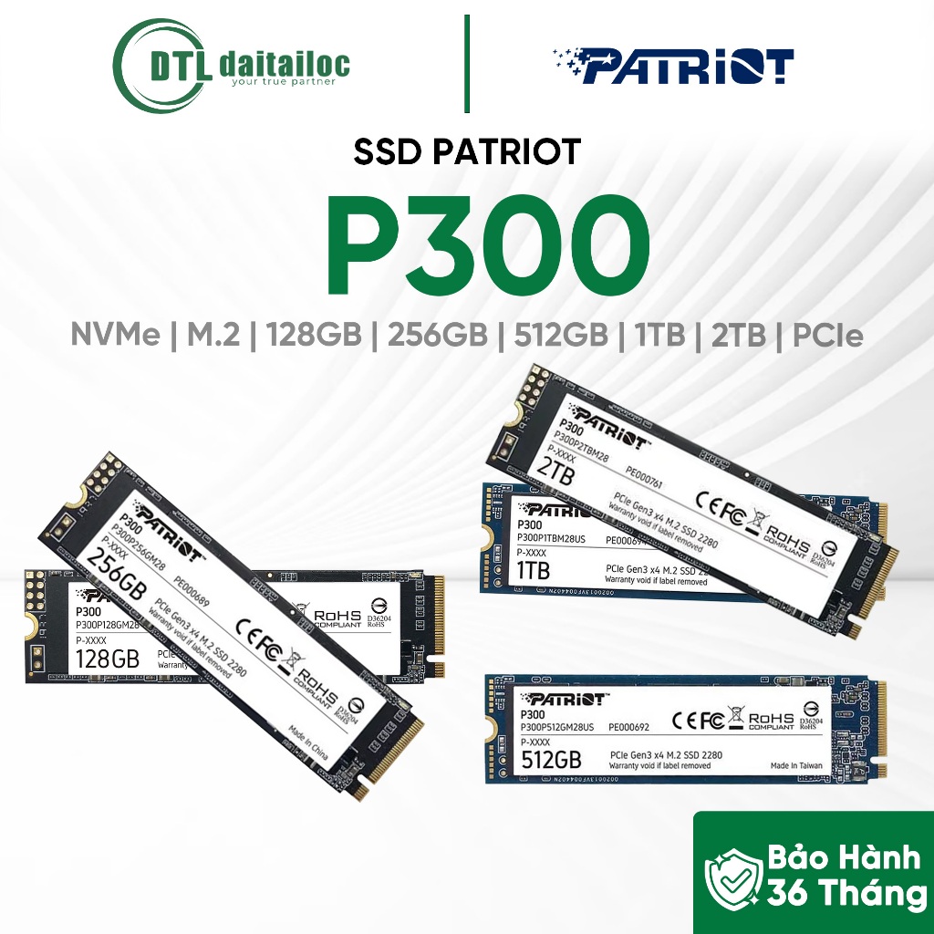 Ổ Cứng SSD PATRIOT P300 NVMe M.2 PCIe 128GB 256GB 512GB 1TB 2TB | Chính Hãng | Bảo Hành 36 Tháng