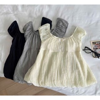 Áo voan tơ trễ vai kiểu dáng bí phồng dễ phối đồ LABEL A67