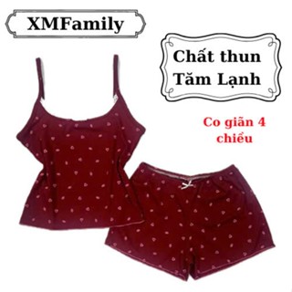 Set bộ ngủ Môi Tim nữ áo 2 dây phối ren, nơ và quần bèo [XmFamily] chất thun tăm mịn mát, đồ bộ ngủ 2 dây trendy