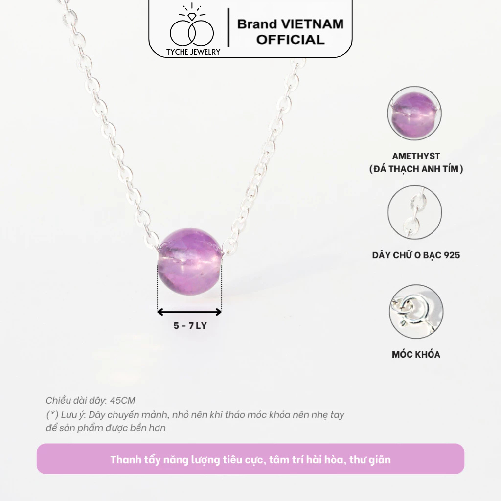 Dây Chuyền Bạc Nữ Tyche Jewelry 1 Hạt Size Nhỏ Tinh Tế Mix Đá Phong Thuỷ Tròn