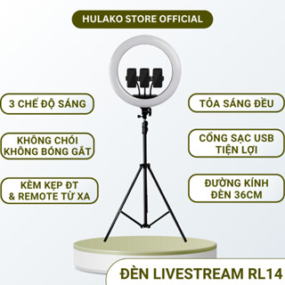 Bộ Đèn Livestream RL14(36cm) HULAKO Chiếu Sáng Livestream, Spa, Làm Đẹp, Điều Chỉnh Sáng Kèm Chân 2m1, 3 chế độ sáng