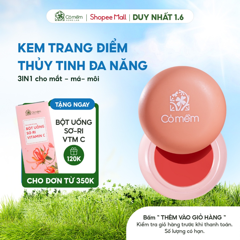 Kem Trang Điểm Mắt Má Môi Đa Năng 3M Bền Màu Bắt Sáng Lên Màu Tự Nhiên Cỏ Mềm 5g