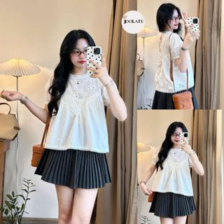  Áo babydoll phối hoa thêu sơ mi cộc tay nữ dáng  tay phồng Ulzzang  Shirt Maia 691 P10 