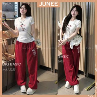 Set Bộ Đồ Nữ BCAC Áo Phông Ôm Body Hình In PET Phối Quần Dài Suông Ống Rộng Chun Ống Freesize