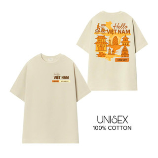 Áo thun Hello Việt Nam tay lỡ form rộng unisex 100% cotton vải 250 gsm mát co giãn 4 chiều