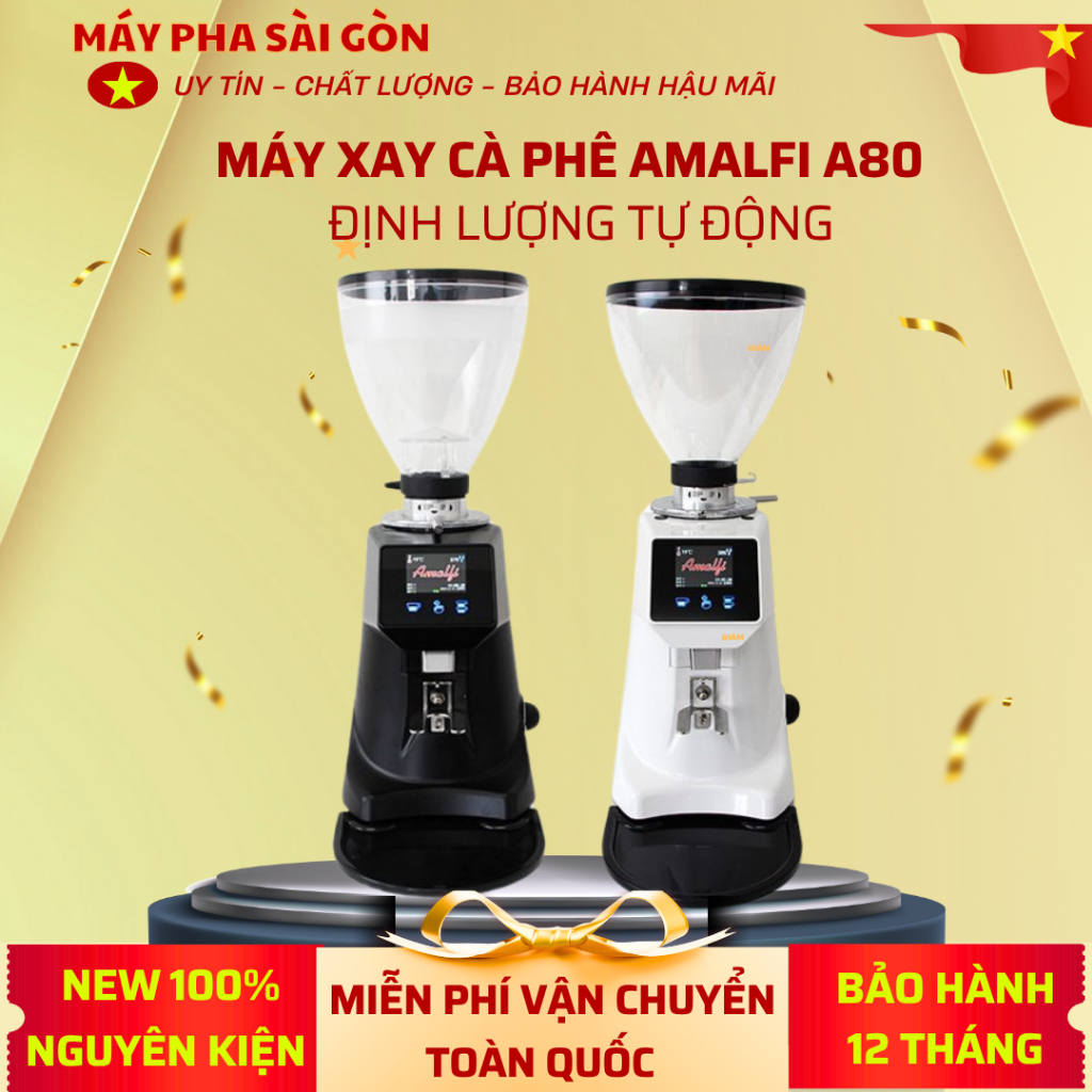 [HCM-HỎA TỐC] Máy Xay Cà Phê, Máy Xay Cà Phê Amalfi A80 Tự Động Định Lượng, Pha Máy pha Phin, Hỗ Trợ Đếm Số Ly