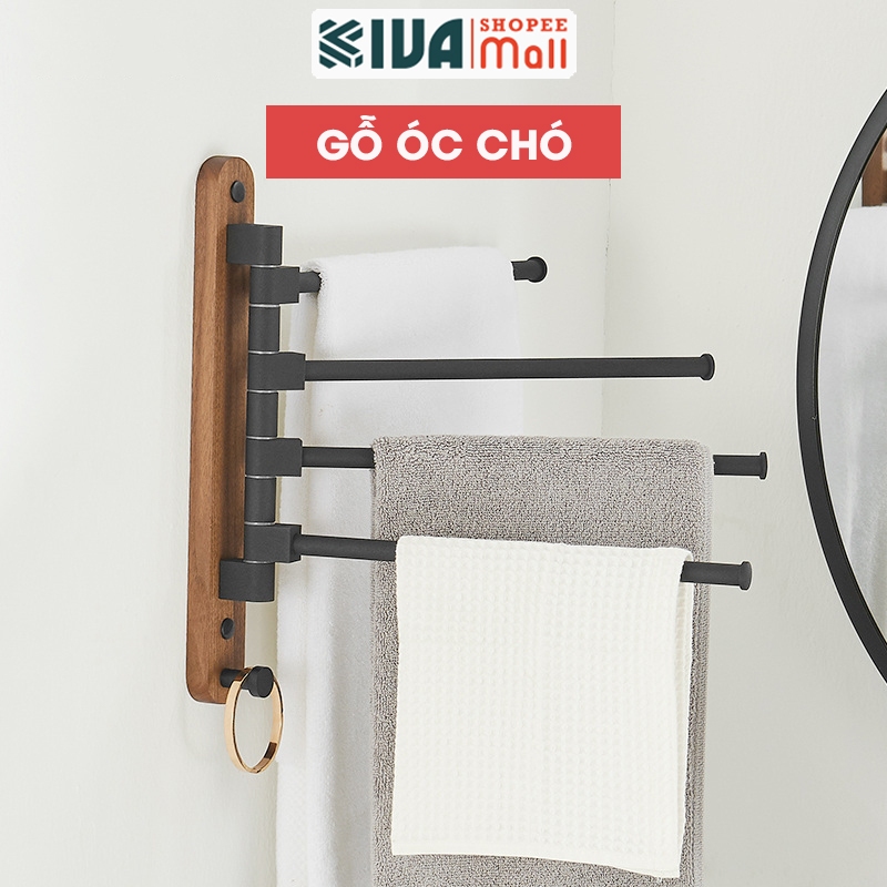 Giá treo khăn nhà tắm, thanh treo khăn nhà tắm KIVA, chất liệu gỗ óc chó cao cấp, xoay 180 độ