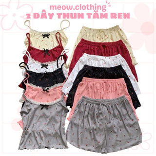 Đồ Ngủ Nữ 2 Dây Thun Tăm Phối Ren Freesize Dưới 55kg