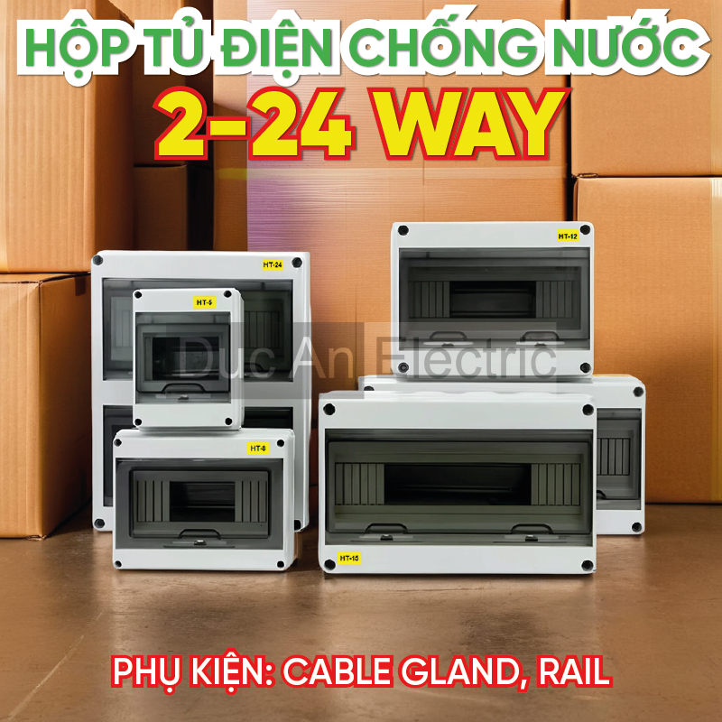 Tủ điện phân phối 2 WAY, 3 WAY, 5 WAY, 8 WAY, 12 WAY chống nước và chống bụi chuẩn IP65 (HT Series)