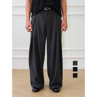 Quần âu nam vải dạ li vát chéo cạp chun form ống rộng phủ giày - B Brown Double Pleated Trousers