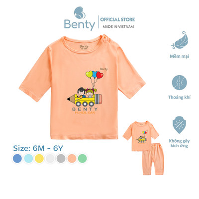 Bộ cài vai áo lửng quần lửng in hình BENTY BT034 chất vải mềm mịn mát cao cấp cho bé trai bé gái