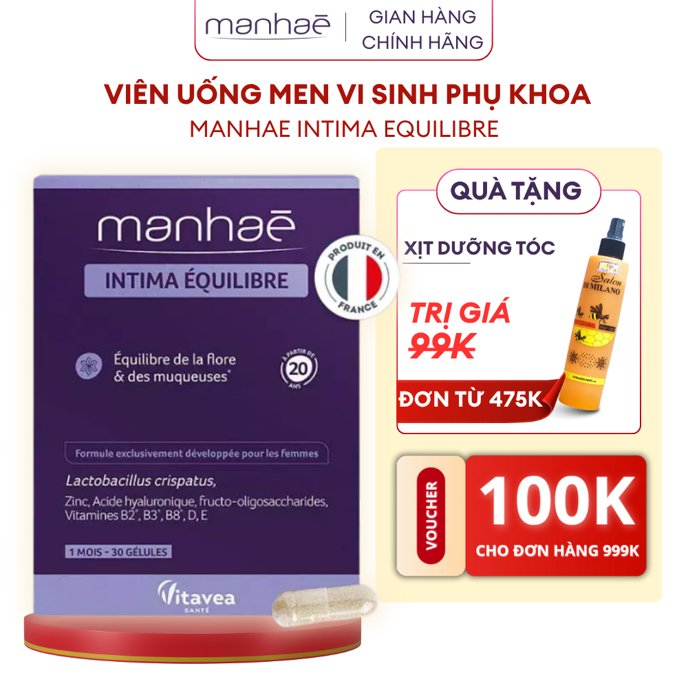 Viên uống men vi sinh bổ sung lợi khuẩn phụ khoa Manhae Intima giảm và ngăn các vấn đề phụ khoa 30v
