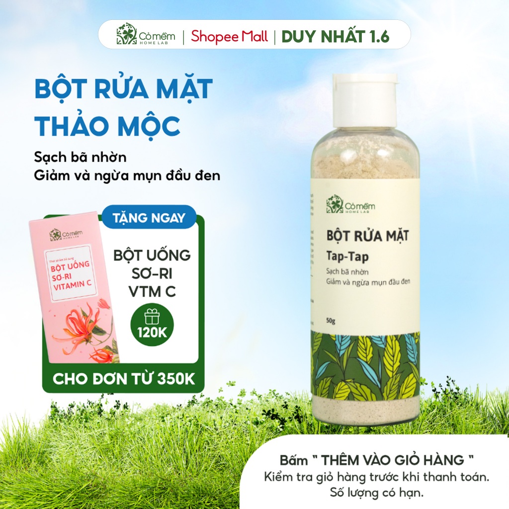 Bột Rửa Mặt Taptap Giảm Mụn Ẩn Mụn Đầu Đen Cỏ Mềm 50g