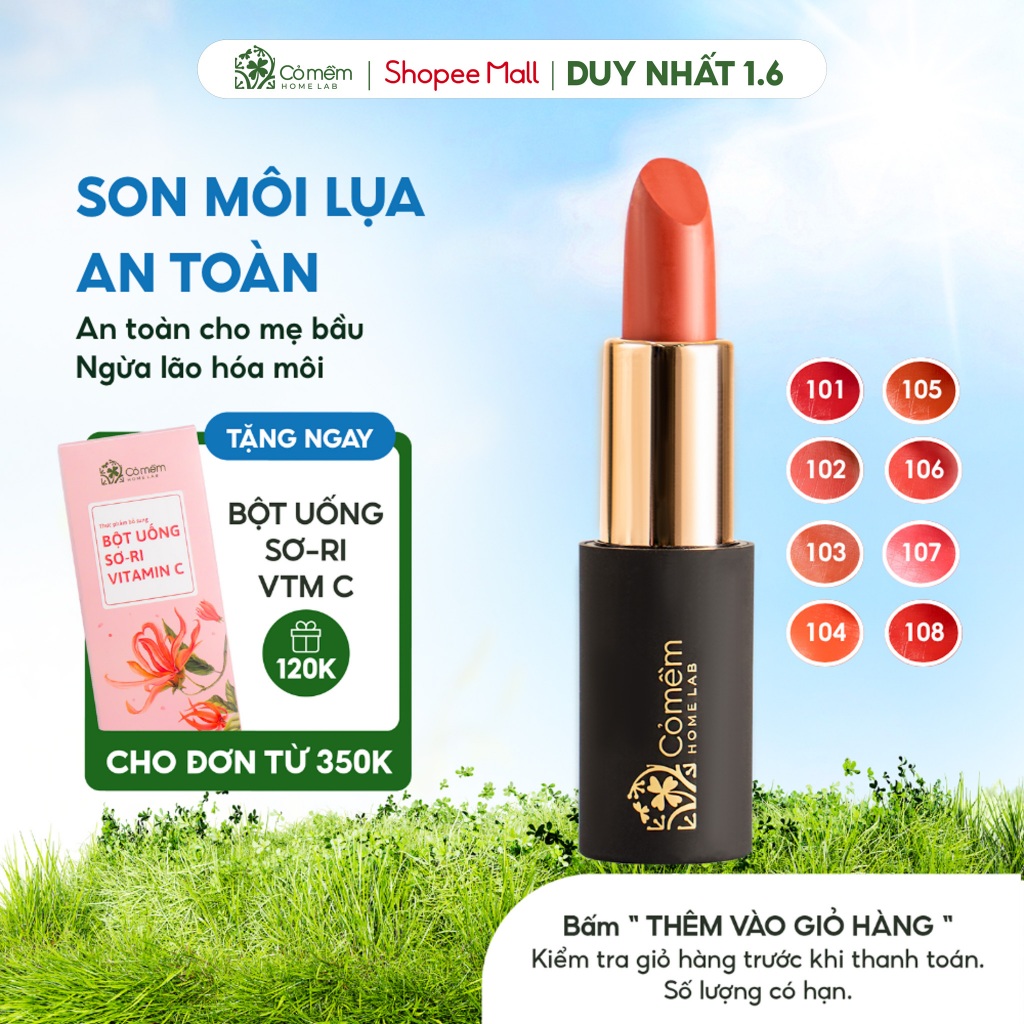 Son Môi Lụa An Toàn Từ Thiên Nhiên Cỏ Mềm 4g