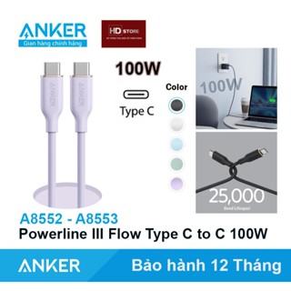 Cáp sạc nhanh ANKER Flow Tím 100W Type C to C  - A8552 A8553 Siêu dẻo siêu bền HD Store