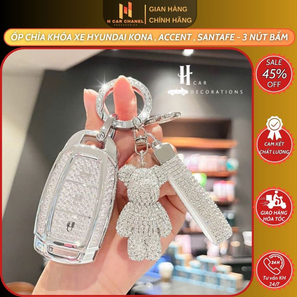 Ốp chìa khóa xe Hyundai Kona , Accent , Santafe 3 nút bấm -Ốp khóa xe ô tô Hyundai Kona ,Accent 2019
