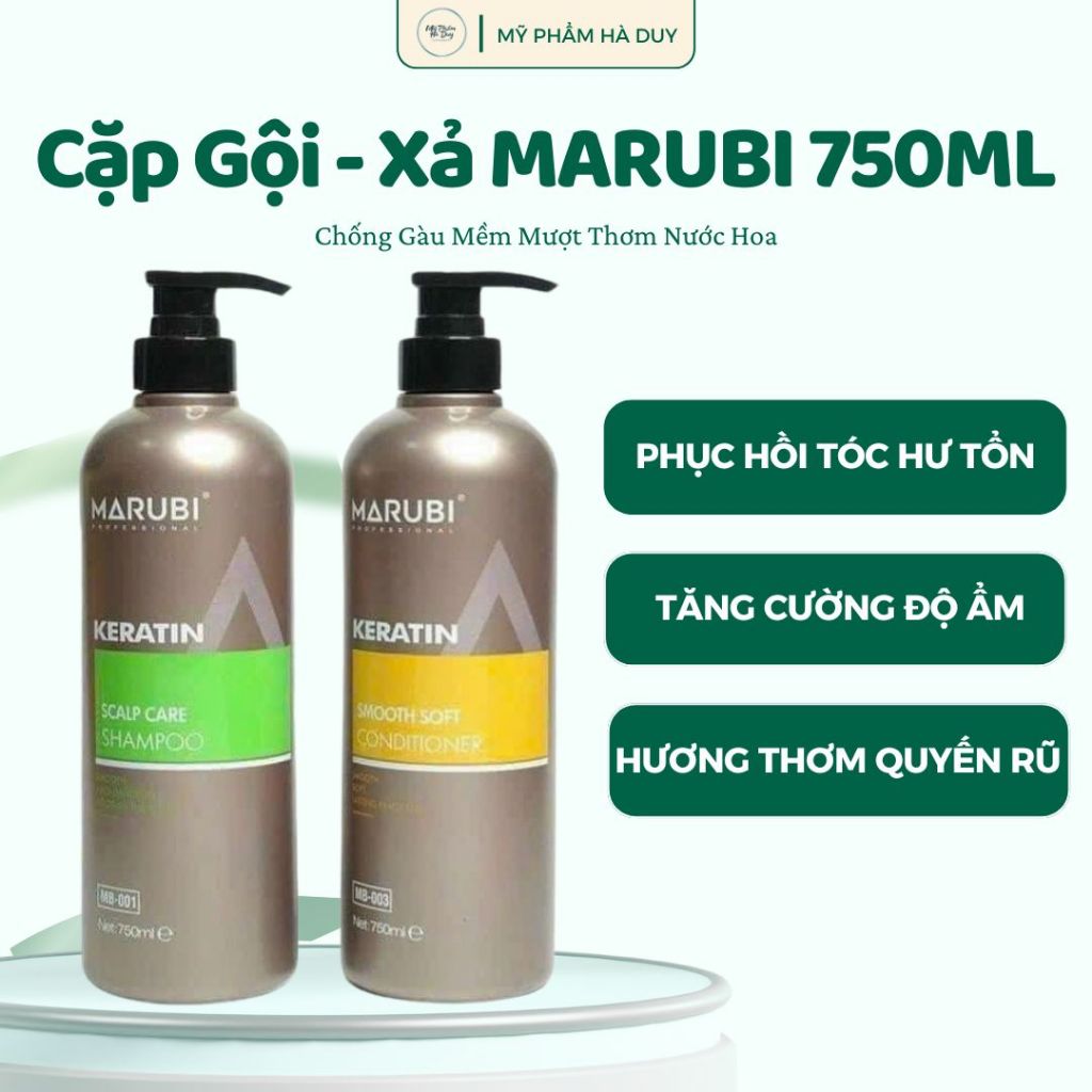 Bộ dầu gội xã KERATIN MARUBI 750ml cặp dầu gội xả phục hồi hư tổn giảm rụng tóc chính hãng