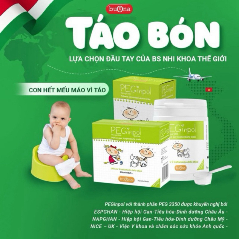 Buona PEGinpol - Bột nhuận tràng cho bé & người lớn, bổ sung chất xơ, hỗ trợ giảm táo bón