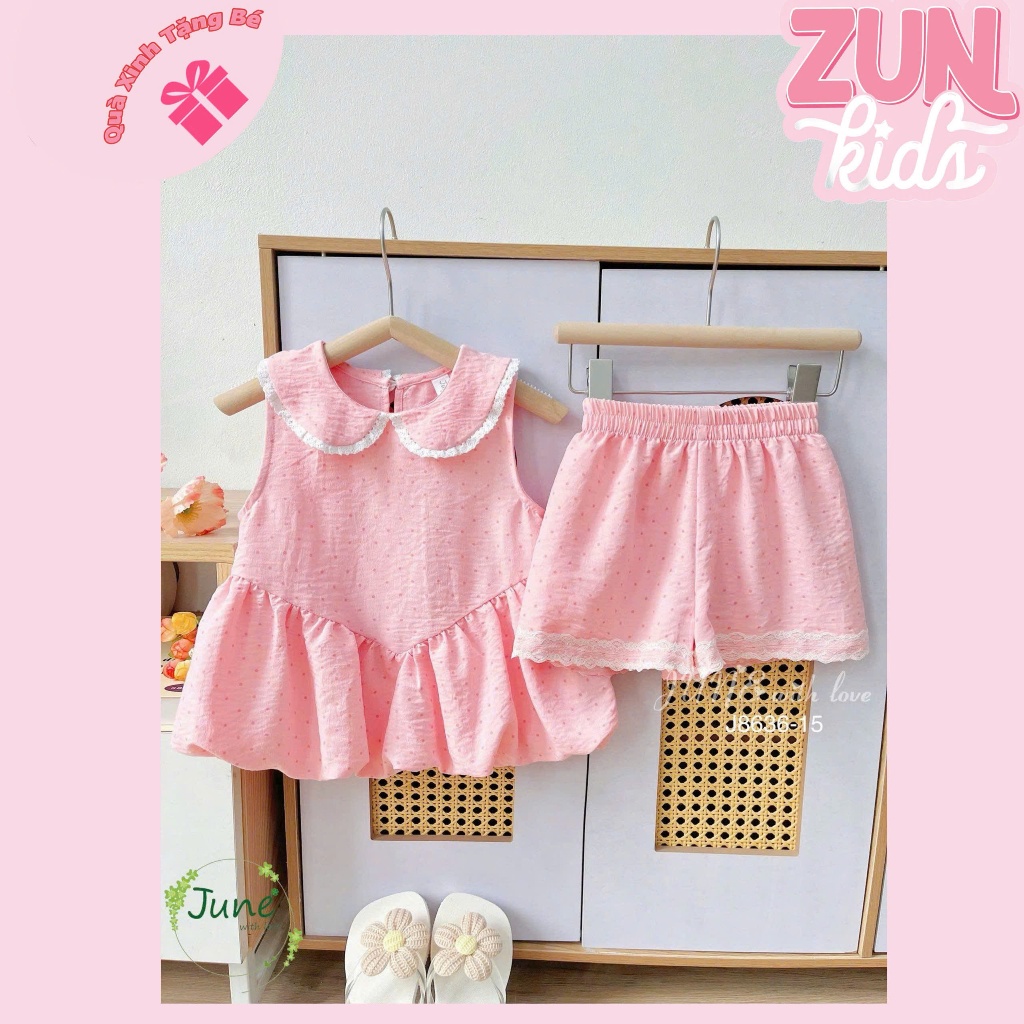 ZUN Kids - Bộ bé gái chấm bi Hồng J8636