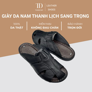 Dép Nam Bít Mũi Da Bò THÀNH ĐẠT Đen Nâu DPM01 - Có Big size 44 45