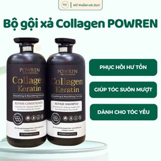BỘ GỘI XÃ POWREN COLAGEN KERATIN PHỤC HỒI TÓC CHUYÊN SÂU 2000ML CHO SPA SALON TÓC