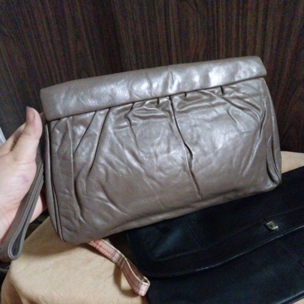 clutch ví nam nữ hiệu da thật , da canvas si Nhật