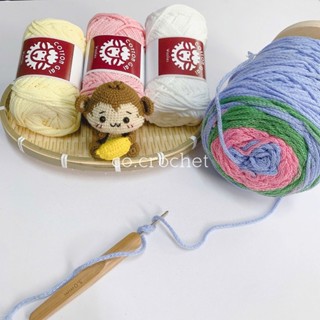  Sợi Cotton Gai Loang Woolies cuộn 300g sợi dệt trơn 3mm dùng để móc túi nón 