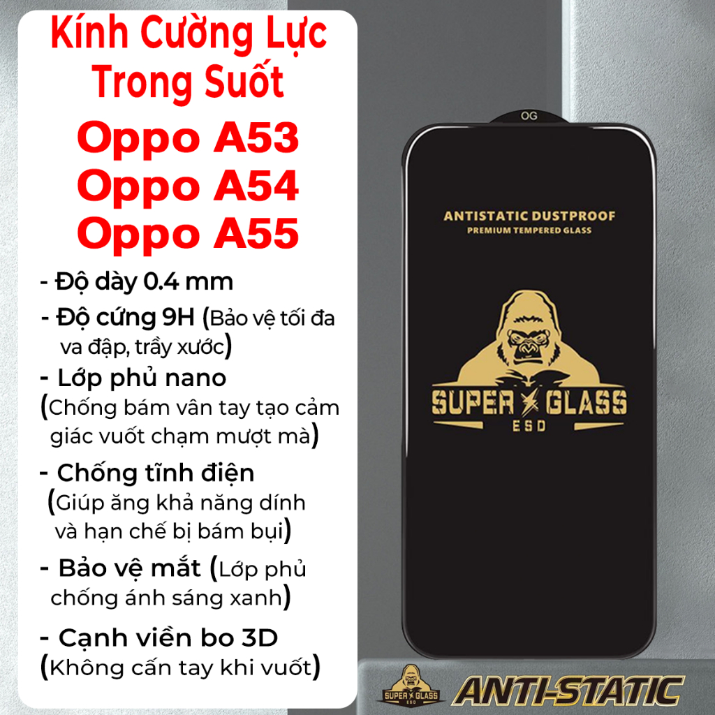 Kính cường lực Oppo A53 /Oppo A54 /Oppo A55 có tặng kèm giấy lau.Ảnh thật shop tự quay chụp