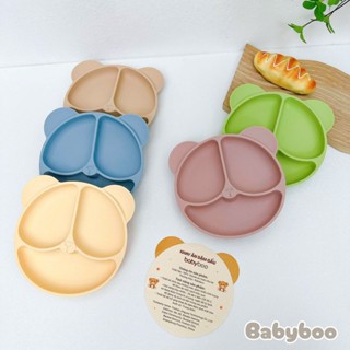 Khay Ăn Dặm Silicon Babyboo Hình Gấu Có Đế Hít Chống Trơn Trượt Chất Liệu Siêu Bền Cho Bé