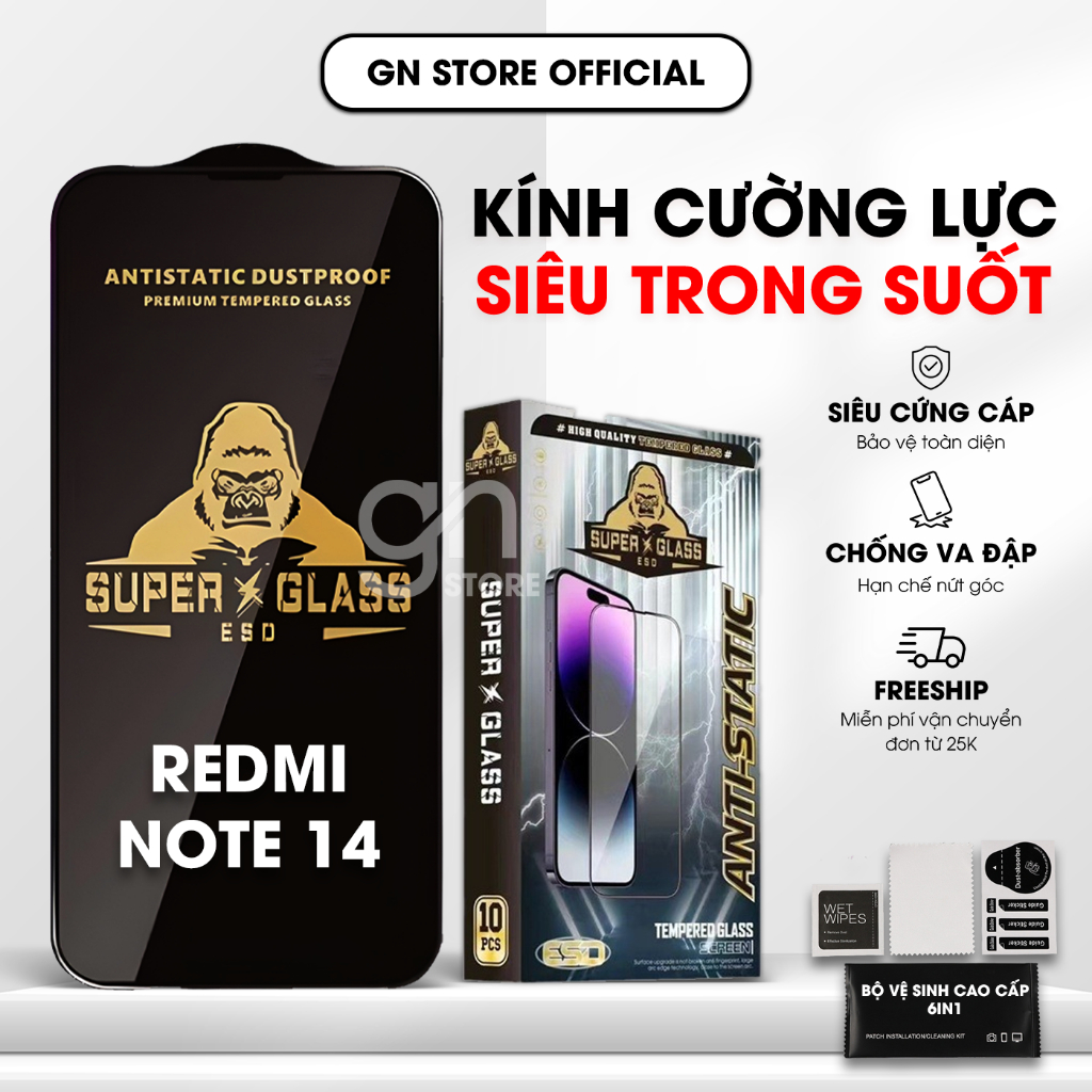 Kính cường lực Xiaomi Redmi Note 14 full màn, bảo vệ màn hình - GN STORE