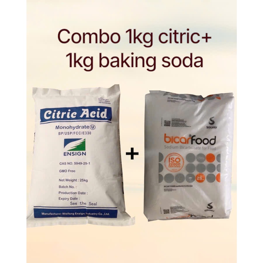 [1kg Citric + 1kg Banking soda] Combo 2Kg nguyên liệu chế CO2 cho bể cá- Baking Soda- Axit chanh- Ax