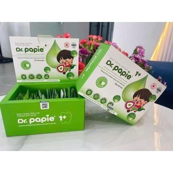Hộp 30 Gạc Dr Papie 1+ cho bé trên 1 tuổi làm sạch nướu chống sâu răng