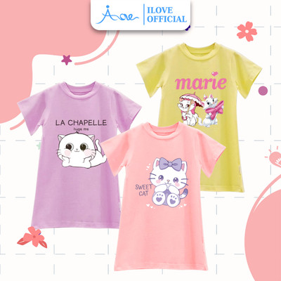 [MỚI] Váy CHỮ A cho bé AORE, Váy ngắn dáng Suông in hình CHÚ MÈO. Mèo Marie Disney dễ thương, cotton thoáng mát 8-34kg